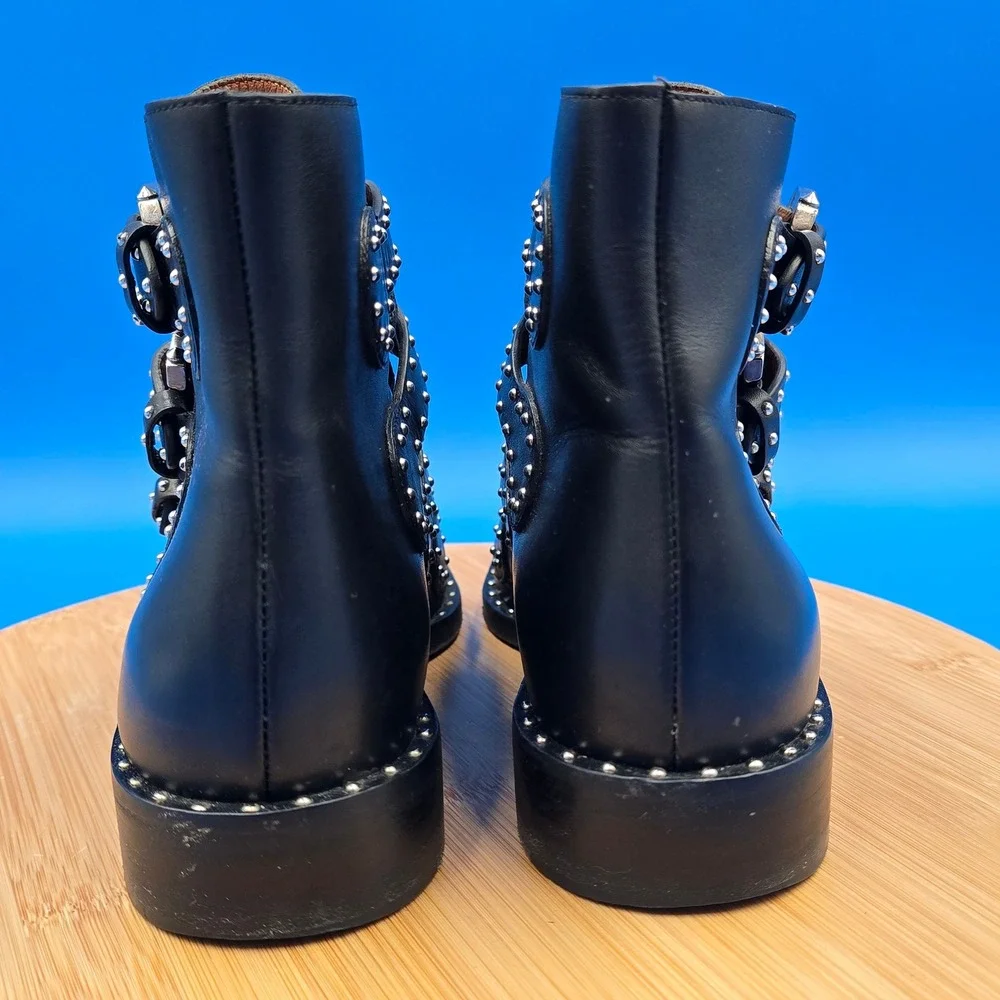 Givenchy Elegant Studded Leather Multi-Buckle‎ Ankle Boots Black Size 37 US 7